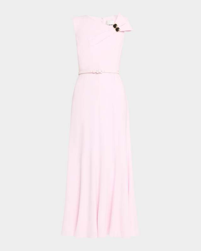 Bow Embellished Satin Crepe Belted Maxi Dress